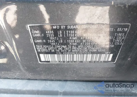 2018 Subaru Outback 2.5I Limited from USA, damaged, VIN 4S4BSANC9J3372234